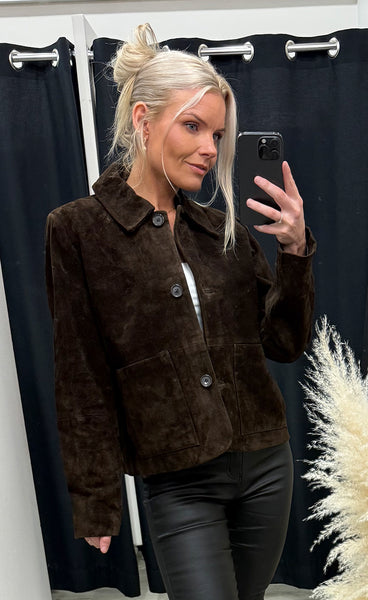 ICHI Livia suede jacket - coffee bean