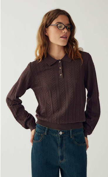 NOELLA N-Mecca knit polo - coffee