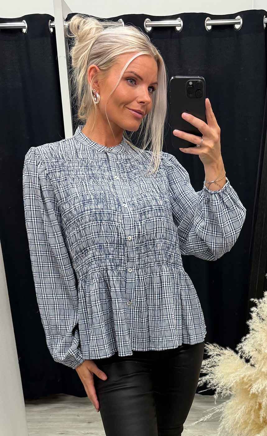 Chloe smock blouse - blue check