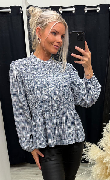 Chloe smock blouse - blue check