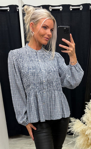 Chloe smock blouse - blue check