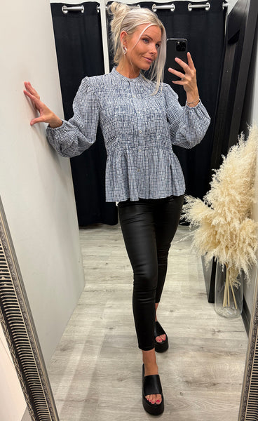 Chloe smock blouse - blue check