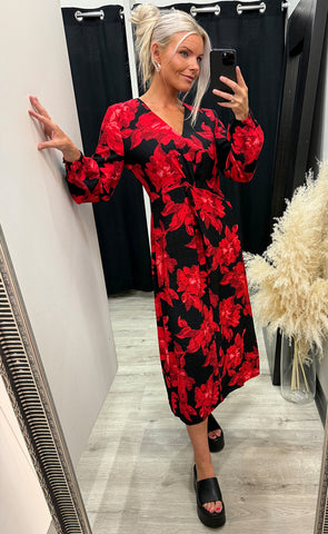 Lysine dress - red rose flowers