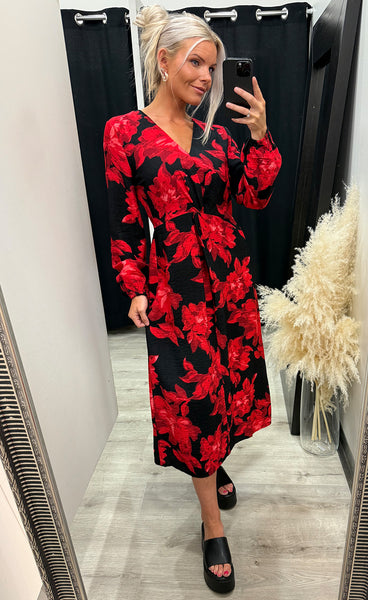 Lysine dress - red rose flowers