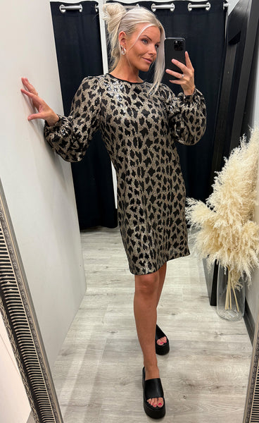 Morgan dress - black champagne animal