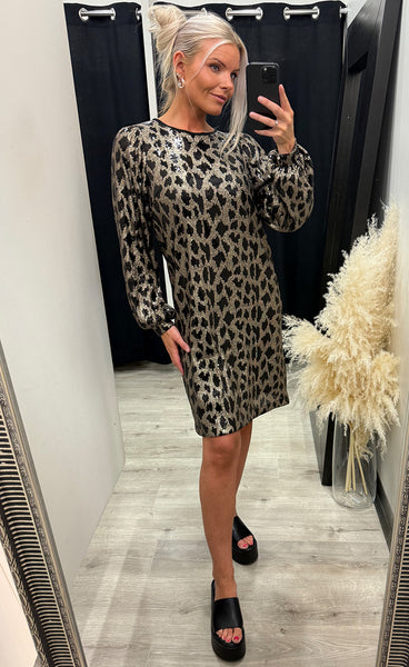 Morgan dress - black champagne animal