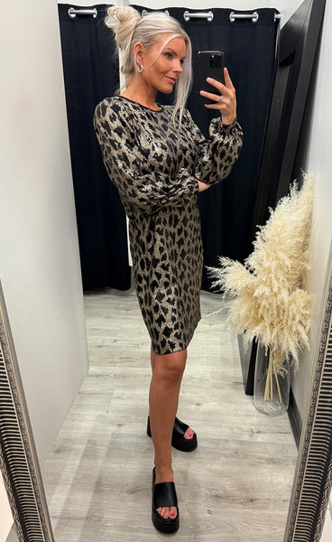 Morgan dress - black champagne animal