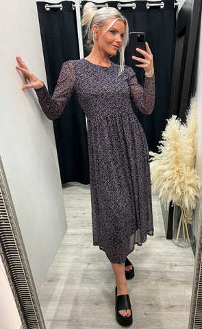Hamey dress - coffee bean/wedgewood