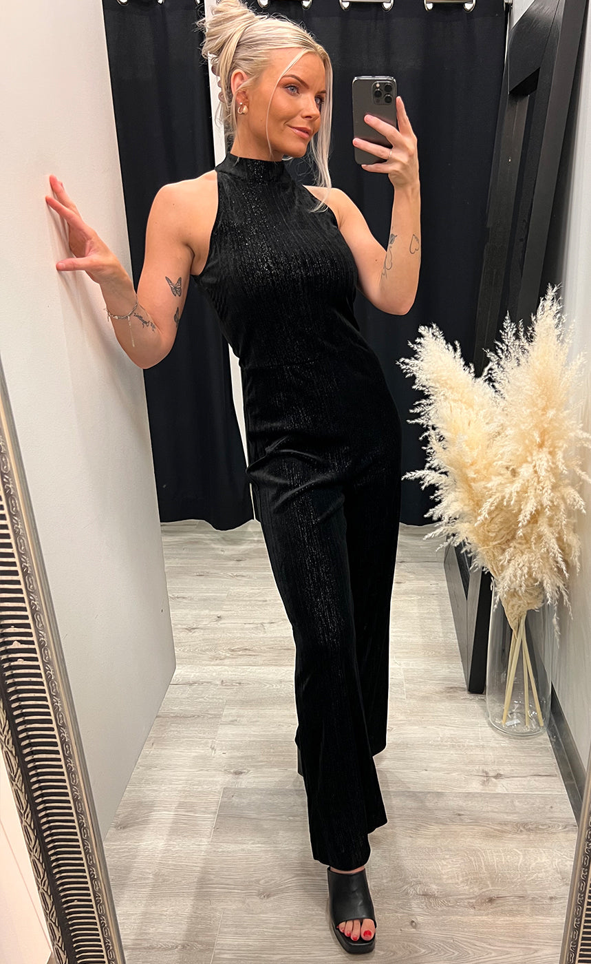 Kate velour jumpsuit - black glitter