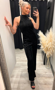 Kate velour jumpsuit - black glitter