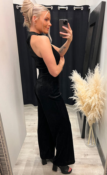 Kate velour jumpsuit - black glitter