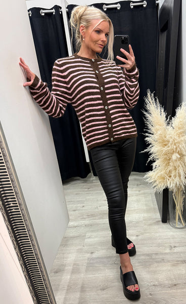 NOELLA N-Mertice knit cardigan - brown rose stripe