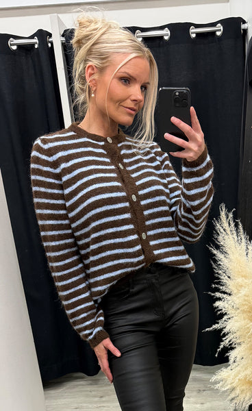 NOELLA N-Mertice knit cardigan - brown blue stripe