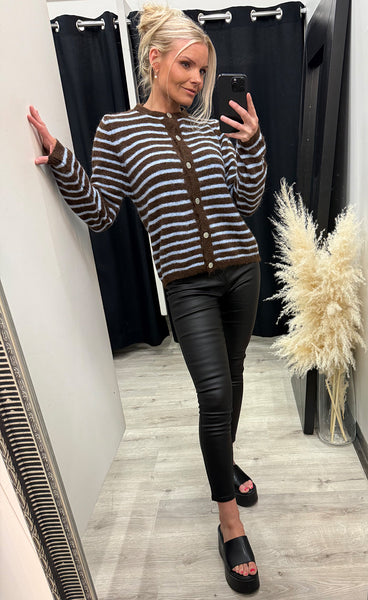 NOELLA N-Mertice knit cardigan - brown blue stripe