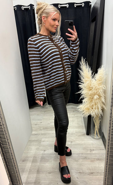 NOELLA N-Mertice knit cardigan - brown blue stripe