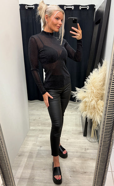 Roll neck blouse - black