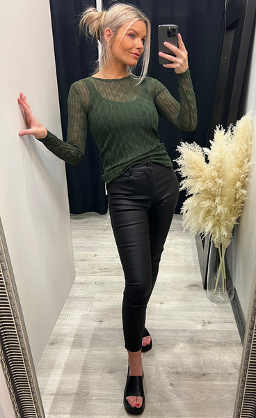 Swirl mesh top - green