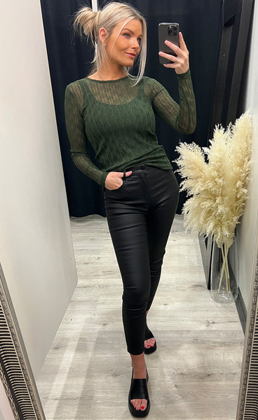 Swirl mesh top - green