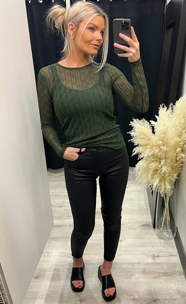 Swirl mesh top - green