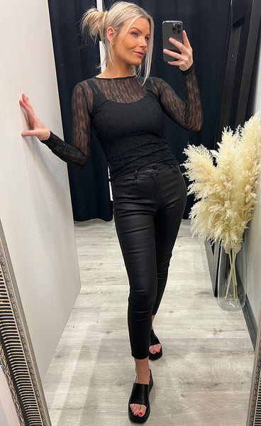 Swirl mesh top - black