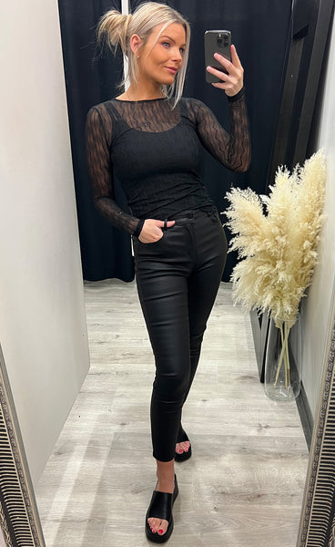 Swirl mesh top - black