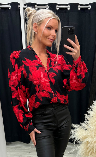 Lysine shirt - red rose flowers