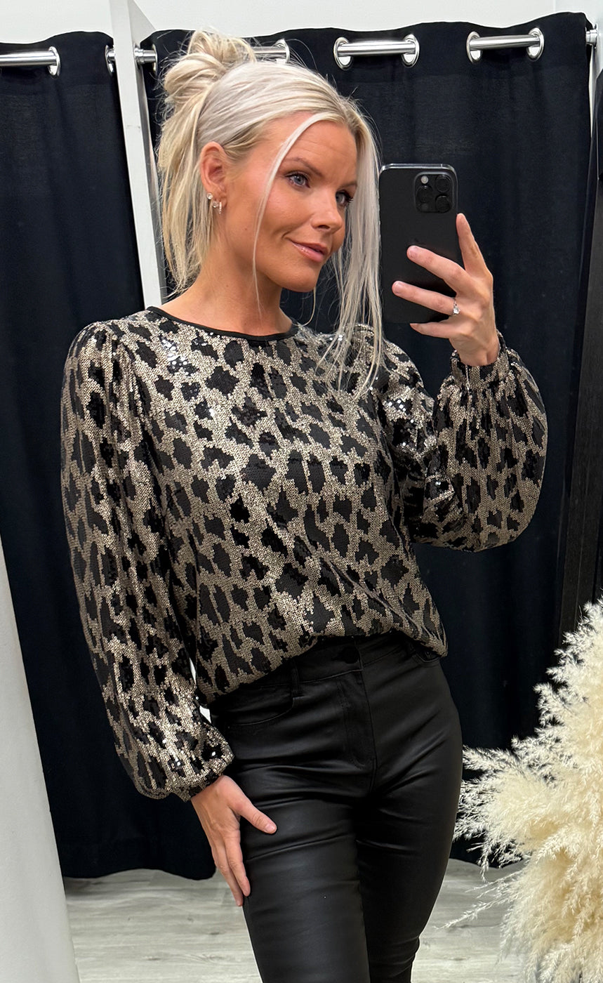 Morgan blouse - black champagne animal