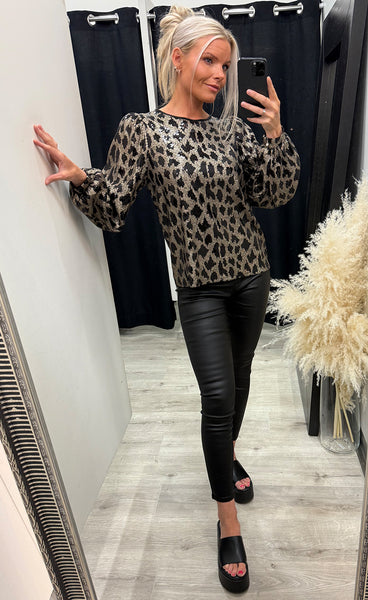 Morgan blouse - black champagne animal