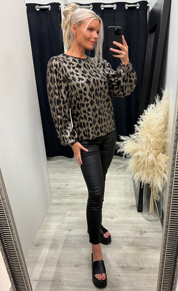 Morgan blouse - black champagne animal