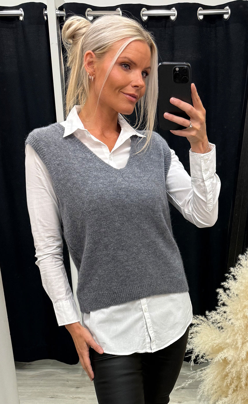 N-leatrice knit vest - grey melange