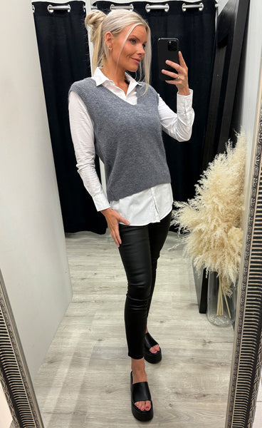 N-leatrice knit vest - grey melange