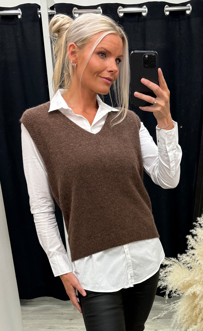 N-leatrice knit vest - dark brown