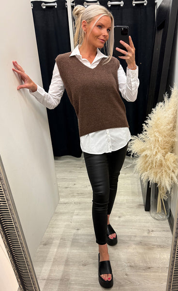 N-leatrice knit vest - dark brown