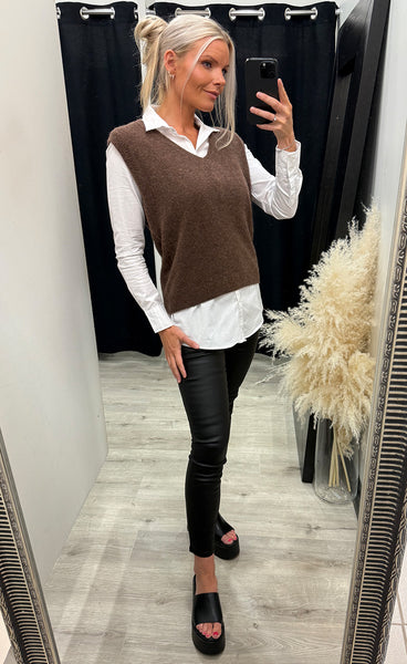 N-leatrice knit vest - dark brown