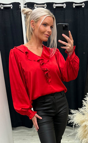 Flair frill blouse - barbados cherry