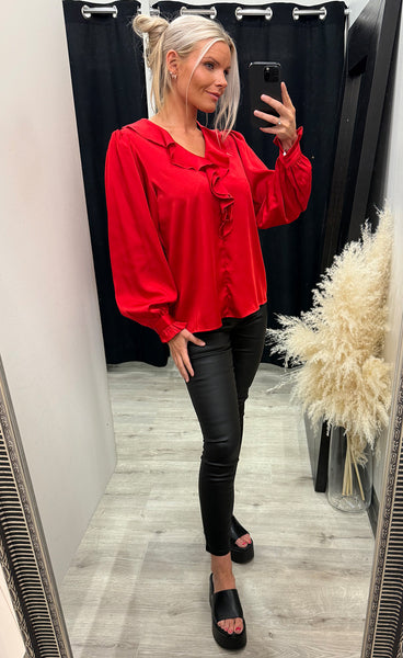 Flair frill blouse - barbados cherry