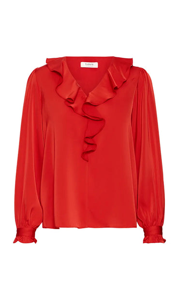 Flair frill blouse - barbados cherry
