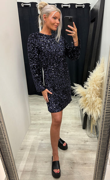 Paillet bow dress 2 - evening blue sequin mix