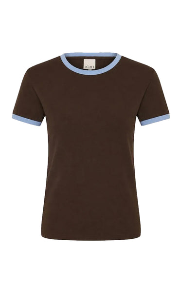 ICHI Molly shortsleeve - coffee/blue