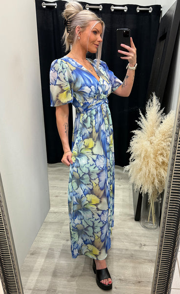 Lilian dress - coral blue mix