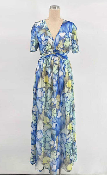 Lilian dress - coral blue mix