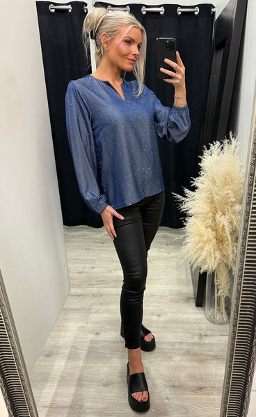 Yukka rhinestone blouse 1 - denim blue