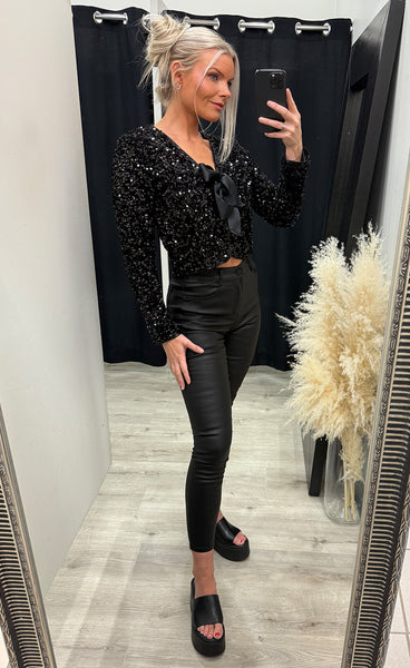 Paillet bow jacket - black glitter