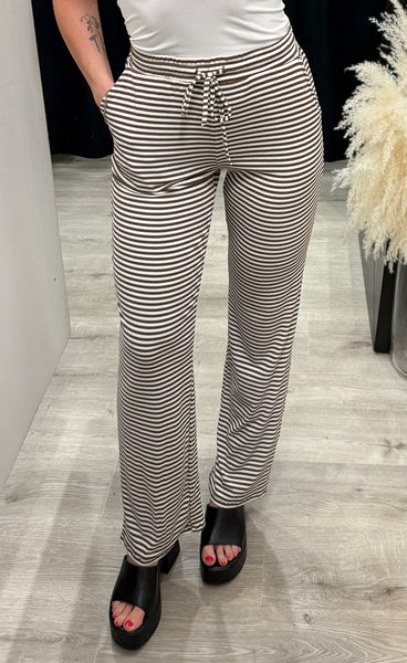Natalia straight pants - brown creme striped