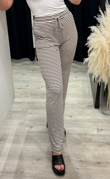 Natalia straight pants - brown creme striped