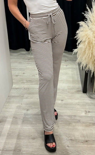 Natalia straight pants - brown creme striped
