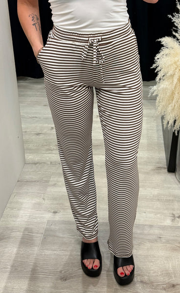 Natalia straight pants - brown creme striped