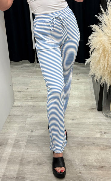 Natalia straight pants - light blue white stripe