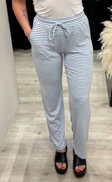 Natalia straight pants - light blue white stripe