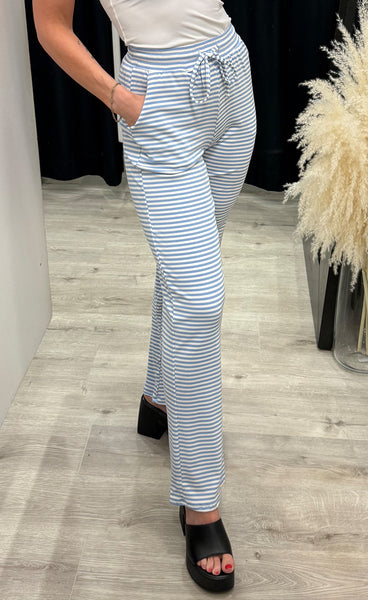 Natalia straight pants - light blue white stripe
